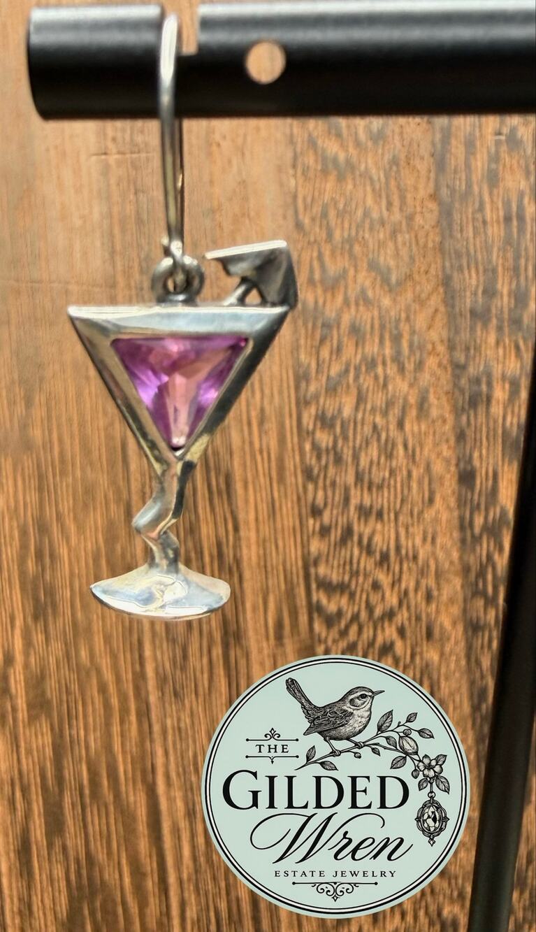 Silpada W1933 Sterling Silver Pink Martini Cocktail Glass Dangle Earrings